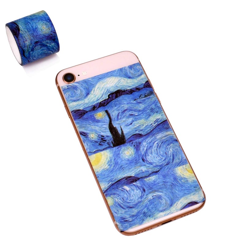 DAPUTOU Washi Tape Set of 12 Rolls Van Gogh Starry Night Decorative Green Leaves Floral Blue Yellow Washi Masking Tape Sets for Craft Kids Scrapbook DIY Gift Wrapping(Yellow) - Image 5